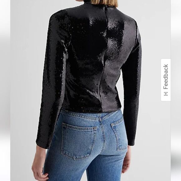 Body Contour Sequin Mock Neck Long Sleeve Tee - Picture 4 of 6